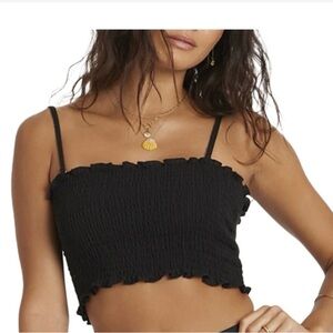 Black Smocked Crop Top